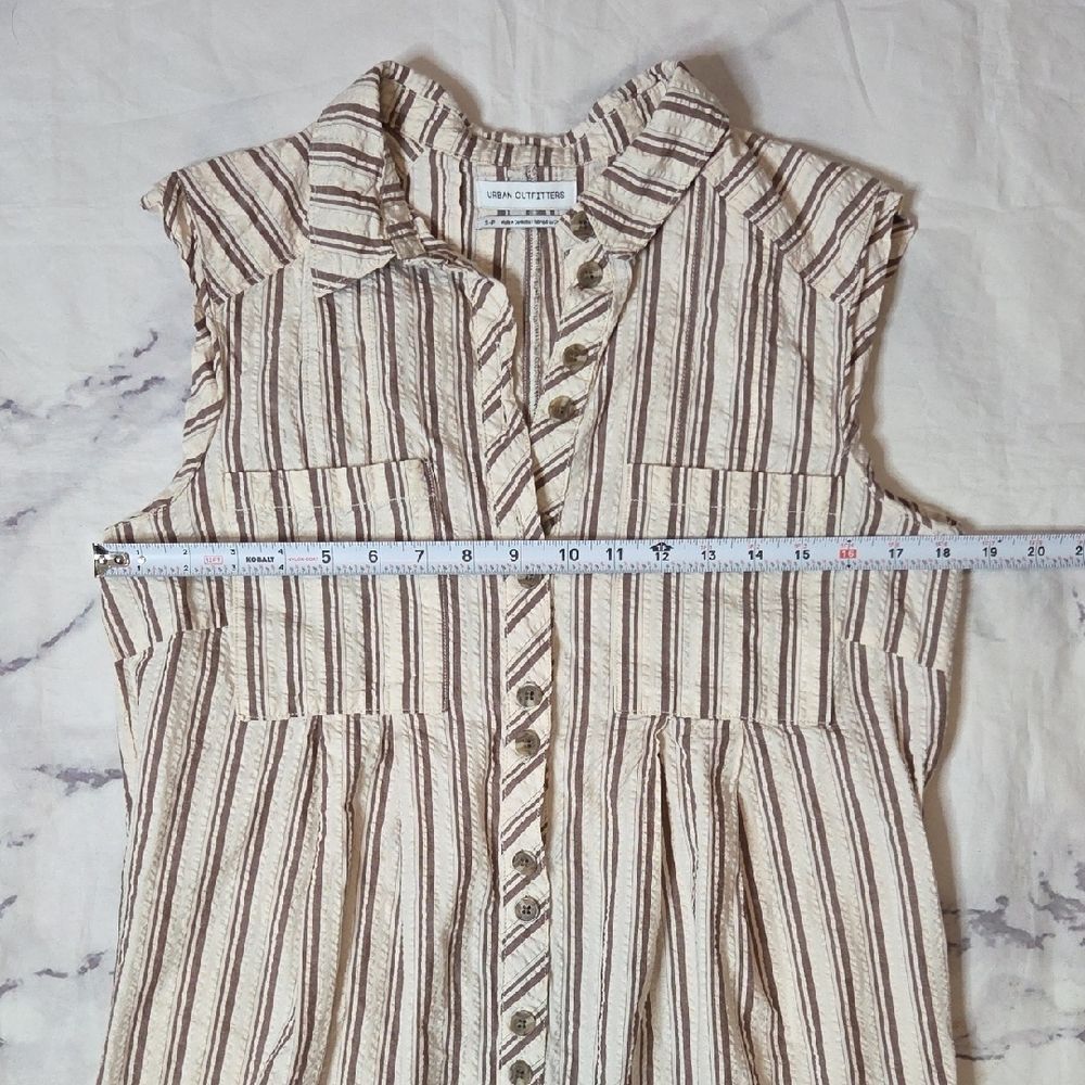 Urban Outfitters Zoey Striped Workwear Playsuit/Romper In Beige and Brown - Picture 4 of 7